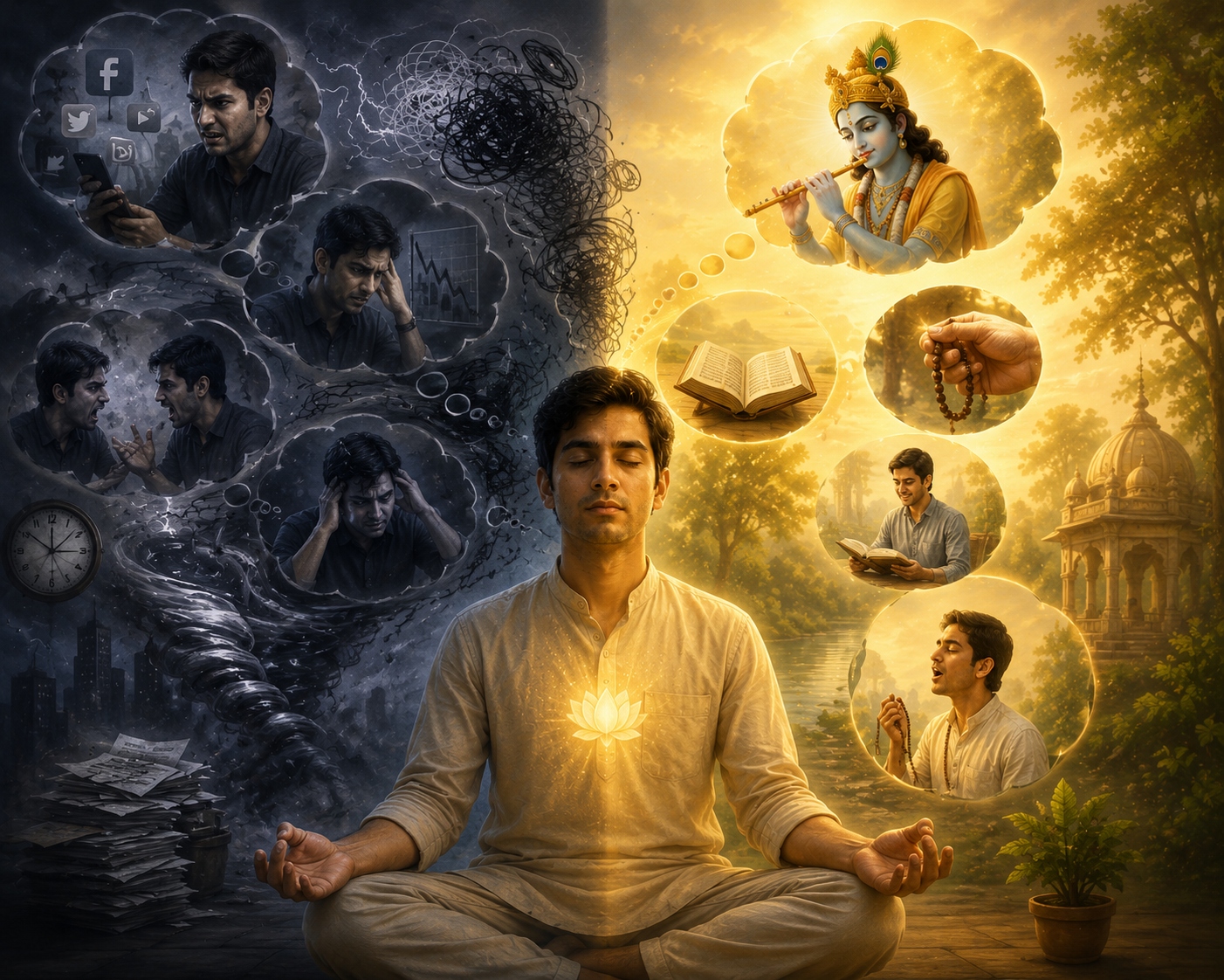 Illustration representing mental purity and serenity through Krishna consciousness
